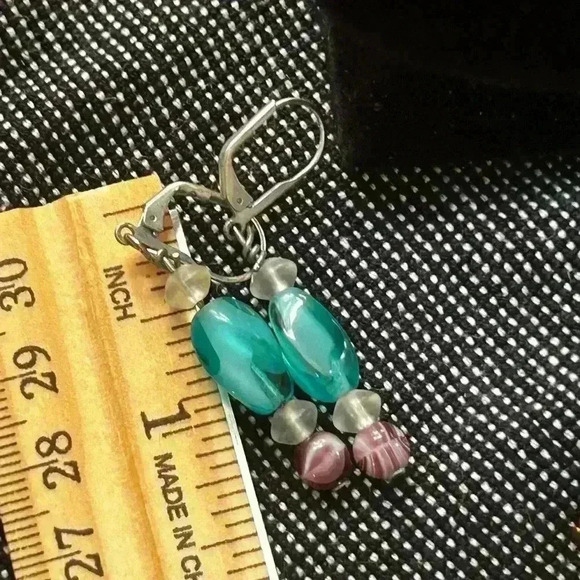 Glass bead earrings vintage Czech turquoise lever back dangle earrings - Picture 3 of 3